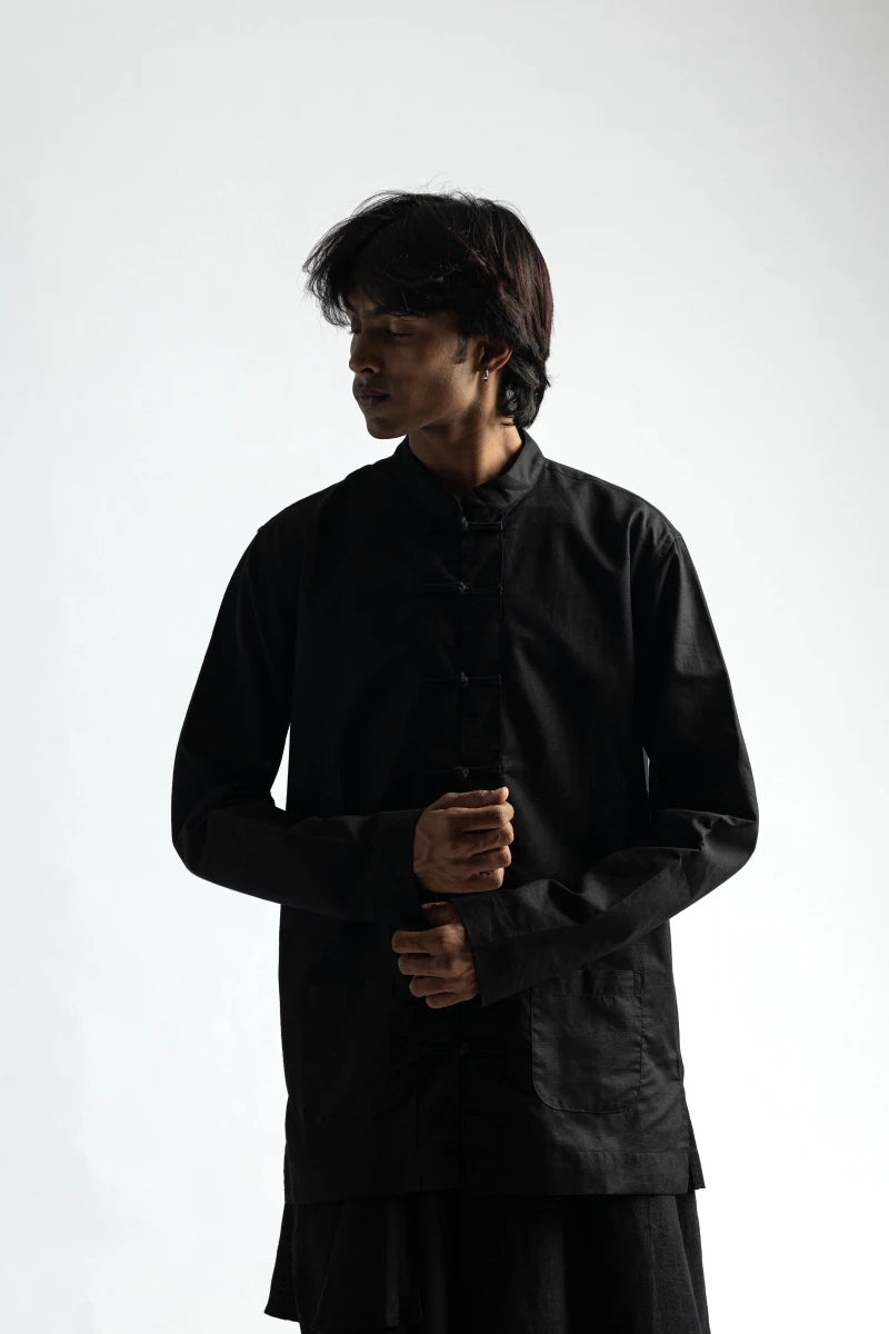 Mandarin Collar Co-ord Set - Men - Black - Cotton - Naymish Designs