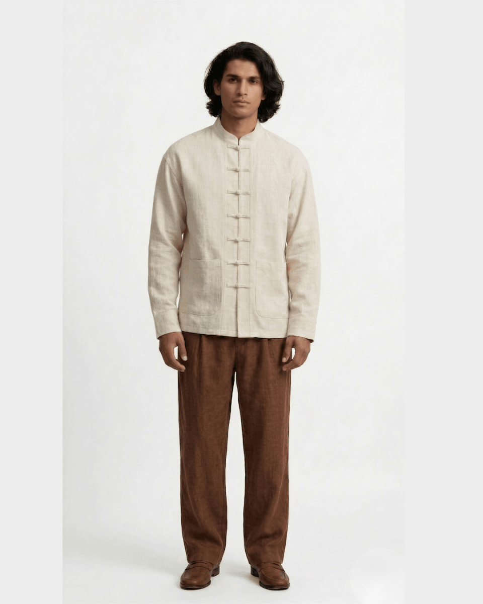 Mandarin Off White Linen Shirt for Men - Naymish Designs