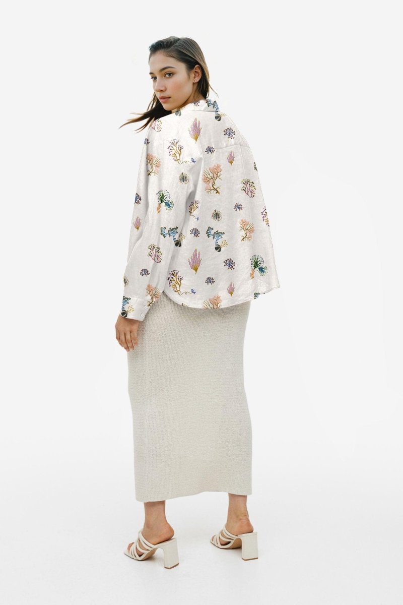 Marine Life Coral Shirt for Women in Cotton and Linen - Naymish Designs