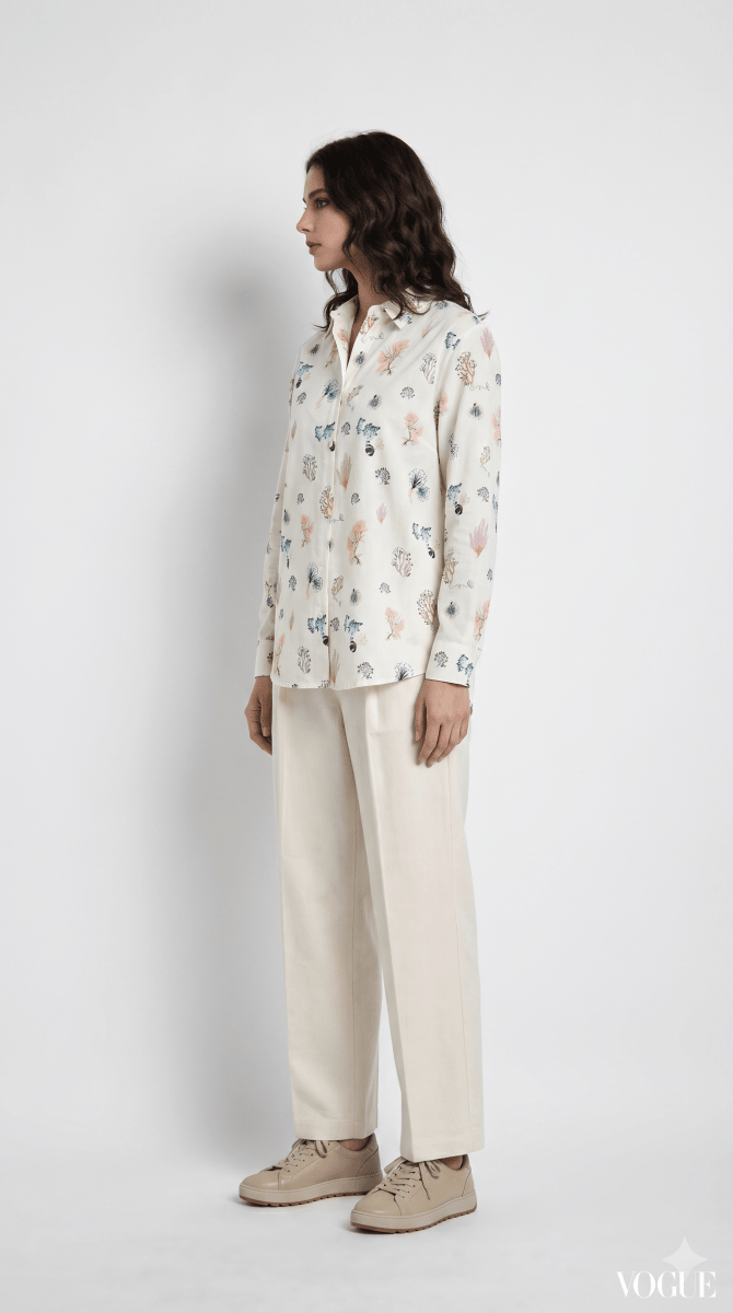 Marine Life Coral Shirt for Women in Linen - Naymish Designs