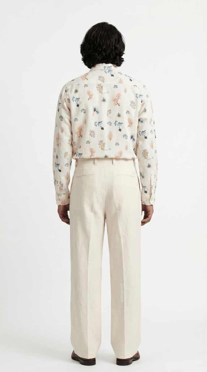 Marine Life Coral Shirt Men - White Available in Cotton and Linen - Naymish Designs