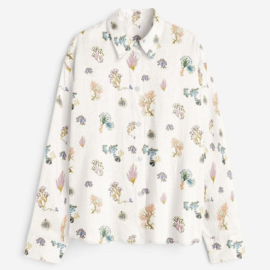 Marine Life Coral Shirt Men - White Available in Cotton and Linen - Naymish Designs
