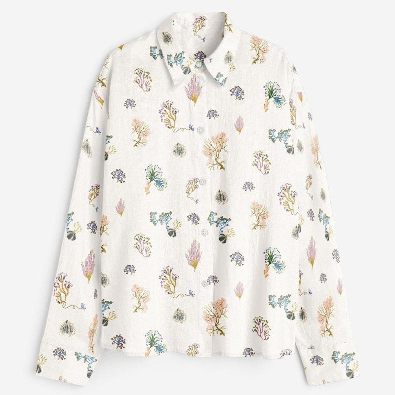 Marine Life Coral Shirt Men - White Available in Cotton and Linen - Naymish Designs