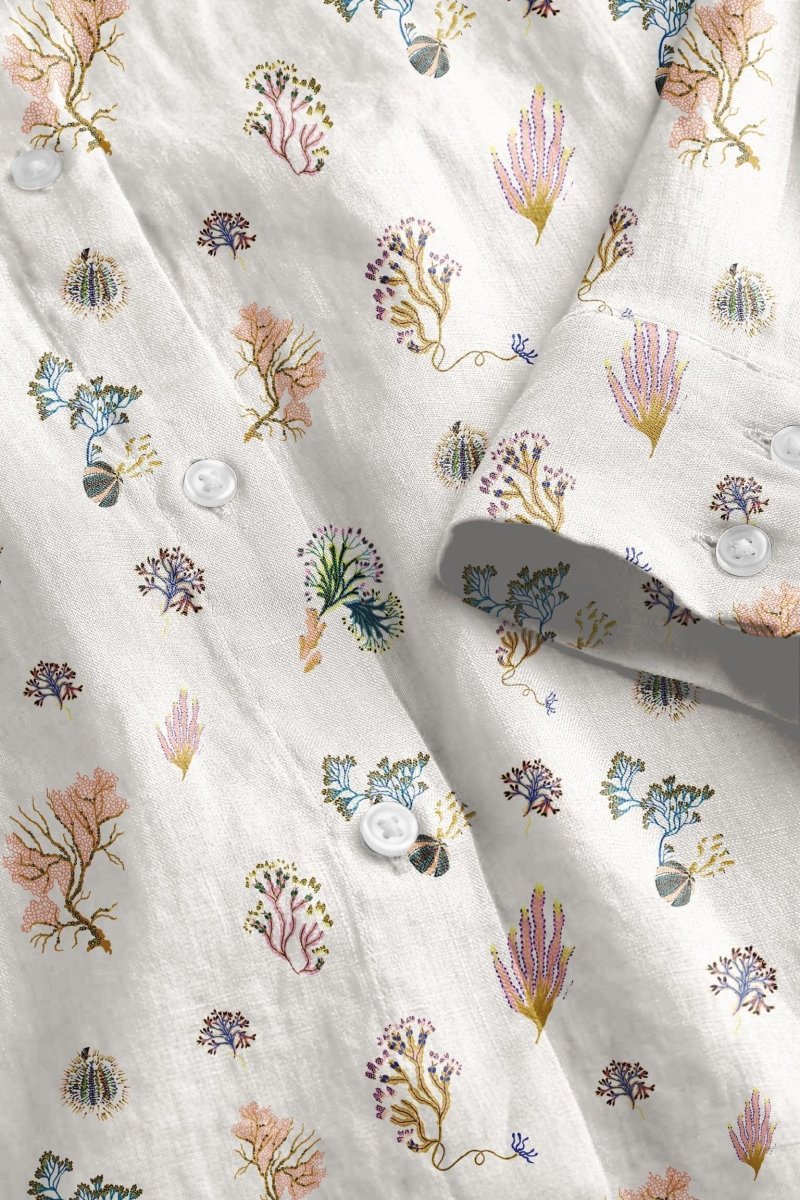 Marine Life Coral Shirt Men - White Available in Cotton and Linen - Naymish Designs
