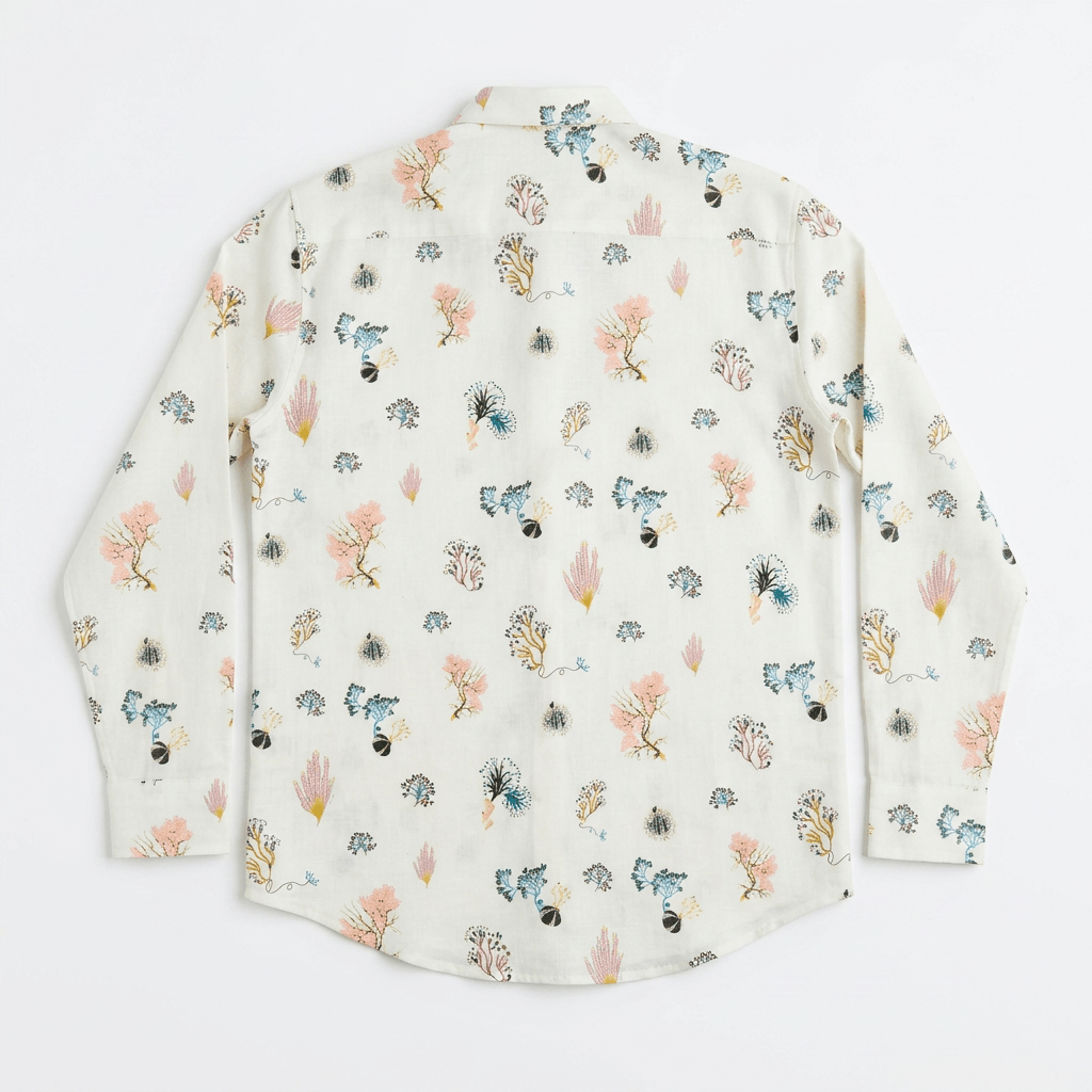 Marine Life Coral Shirt Men - White Available in Cotton and Linen - Naymish Designs