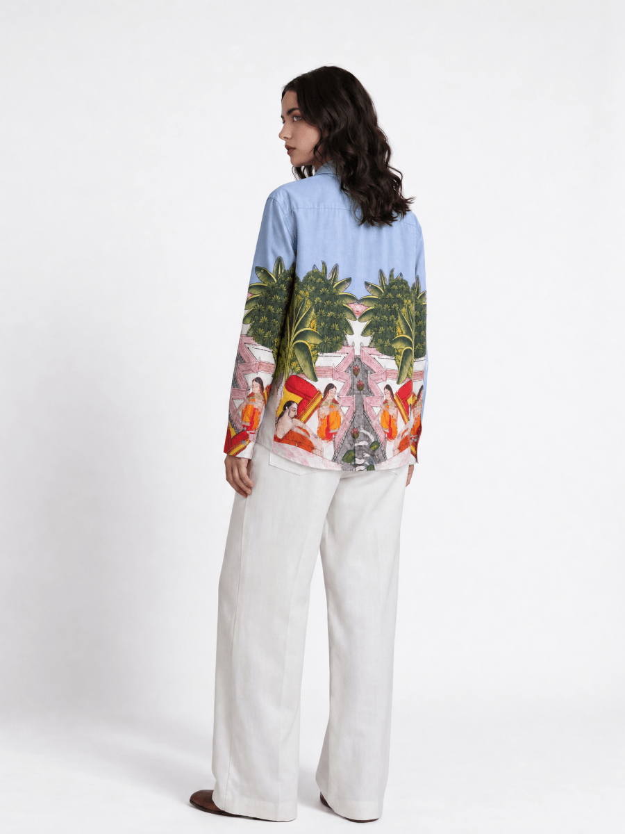 Medieval Backyard - Pichhwai Art Women Shirts in Cotton - Naymish Designs