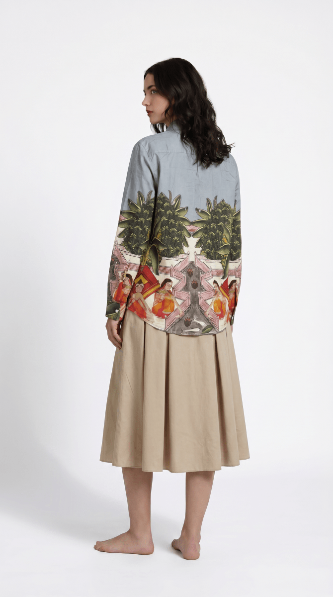 Medieval Backyard - Pichhwai Art Women Shirts in Cotton and Linen - Naymish Designs