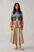 Medieval Backyard - Pichhwai Art Women Shirts in Cotton and Linen - Naymish Designs