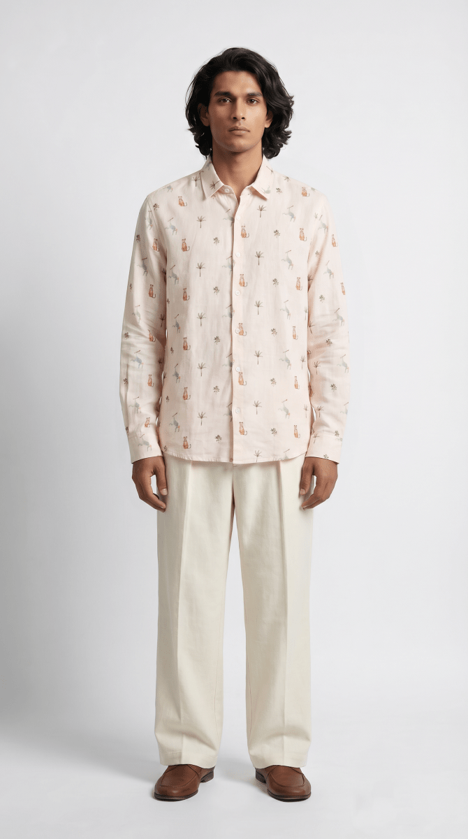 Monkey Cheetah shirt Men - Luxury Designer Shirt | Pure Linen | Partywear shirt for Men - Naymish Designs