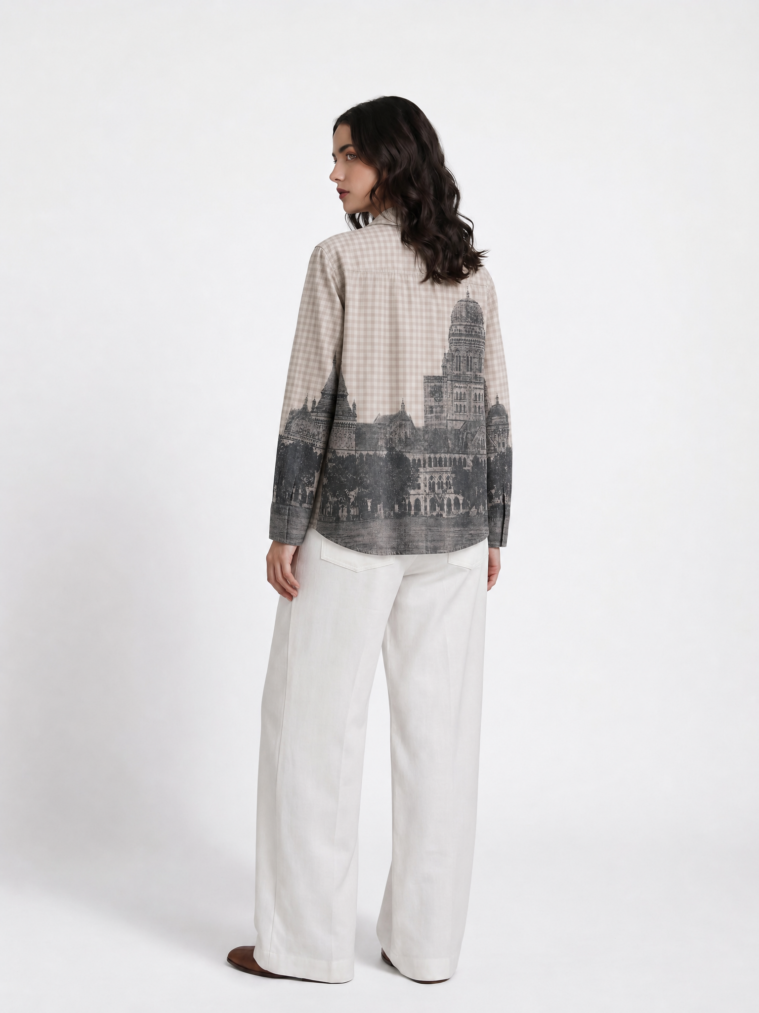 Mumbai Shirt Women - Cotton - Vintage - Beige - Check