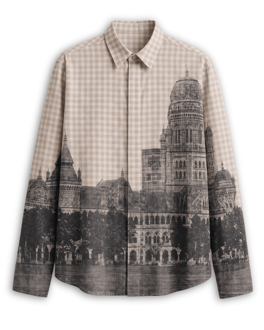 Mumbai Shirt Men - Cotton - Vintage - Beige - Check - Naymish Designs