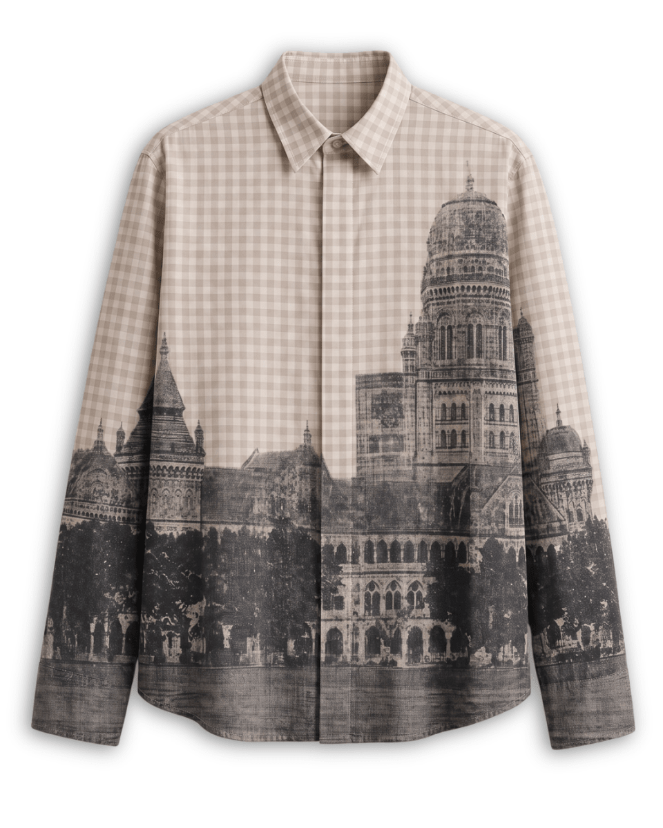 Mumbai Shirt Men - Cotton - Vintage - Beige - Check - Naymish Designs