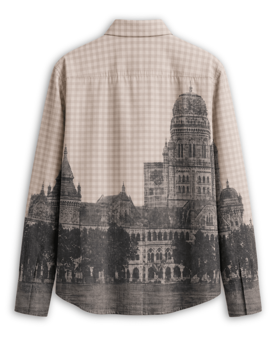 Mumbai Shirt Men - Cotton - Vintage - Beige - Check - Naymish Designs