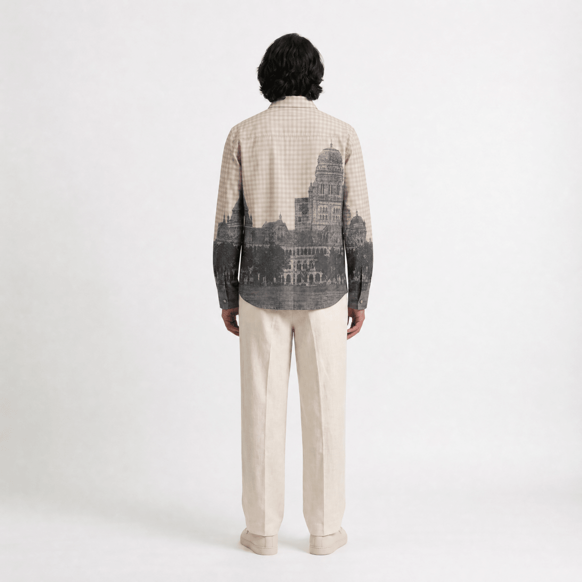 Mumbai Shirt Men - Cotton - Vintage - Beige - Check - Naymish Designs