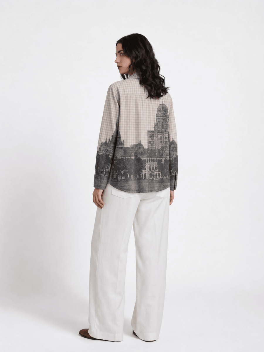 Mumbai Shirt Women - Cotton - Vintage - Beige - Check - Naymish Designs
