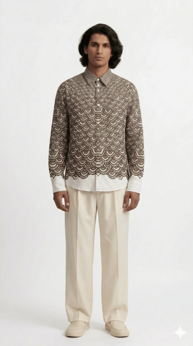 Naymish Cotton Men Shirt — Fish Scale — Black — Signature Wear - Naymish Designs