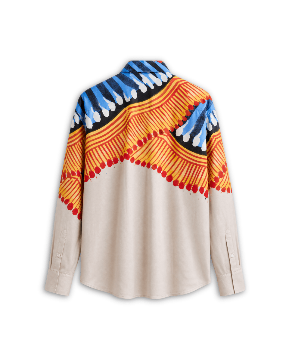 Naymish Cotton Men Shirt — Kalighat Fire — Off White - Naymish Designs