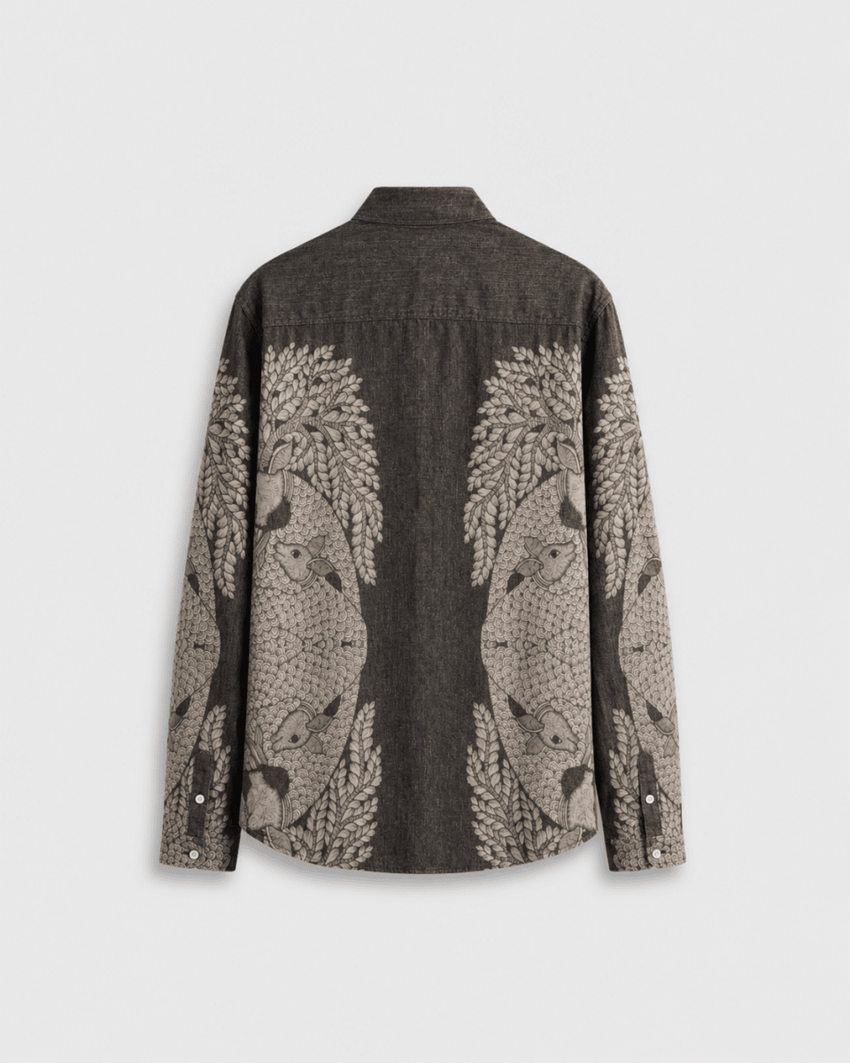 Naymish Cotton Men Shirts — Gond Tree of Life — Brown OR Grey - Naymish Designs