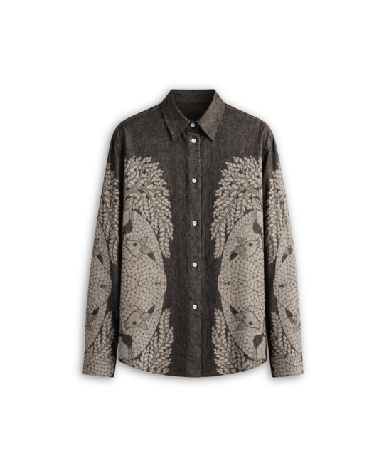 Naymish Cotton Men Shirts — Gond Tree of Life — Brown OR Grey - Naymish Designs