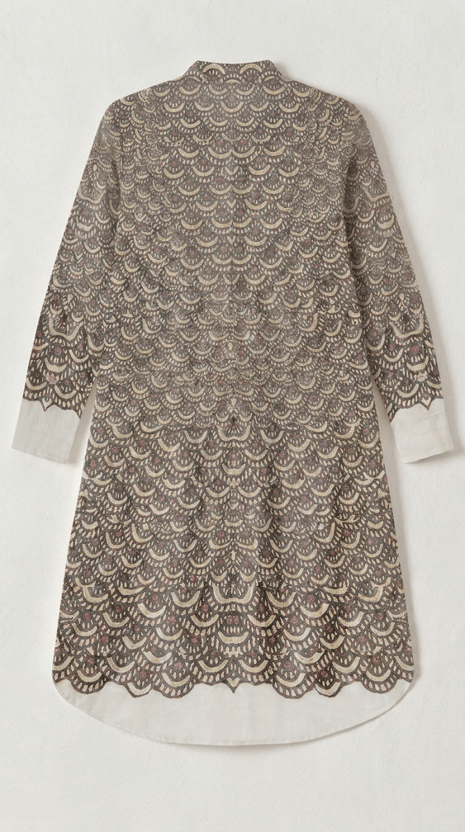 Naymish Cotton Women Kurta — Fish Scale — Black — Festive Wear - Naymish Designs