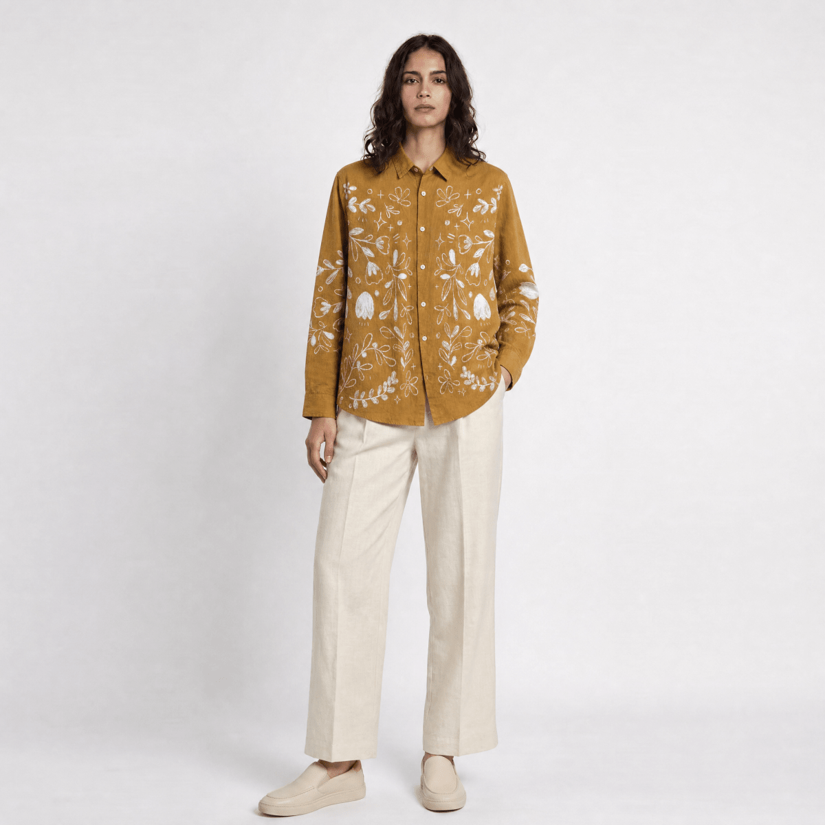 Naymish Cotton Women Shirt — Flowerchild Full Sleeve — Yellow — Signature Wear - Naymish Designs
