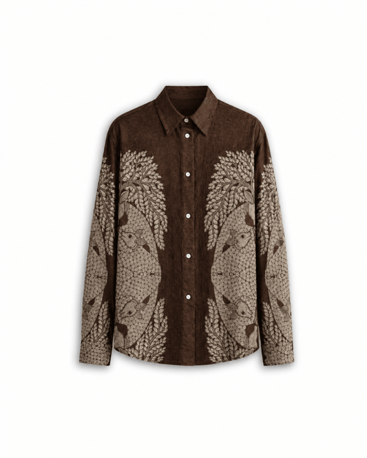 Naymish Cotton Women Shirts — Gond Tree of Life — Brown OR Grey - Naymish Designs