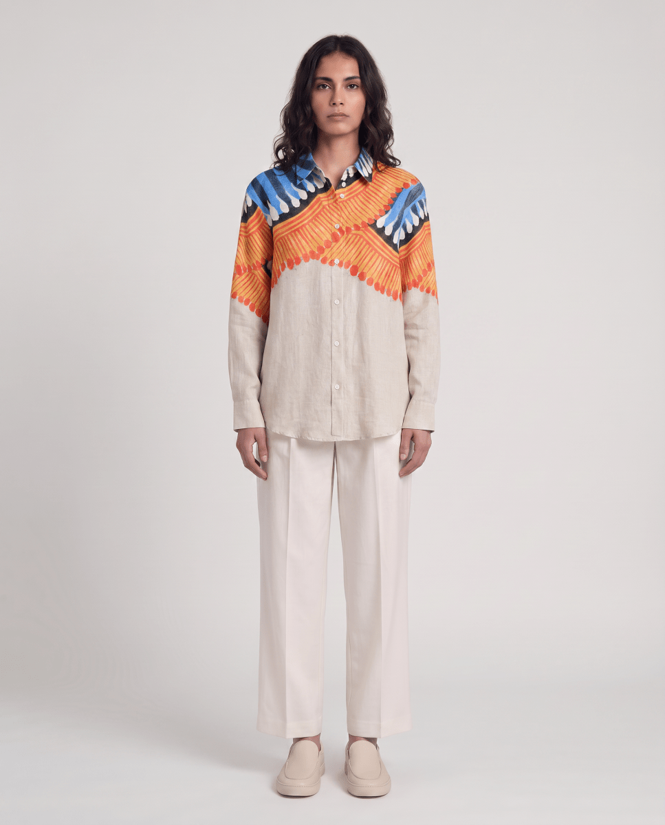 Naymish Cotton Women Shirts — Kalighat Fire — Off White - Naymish Designs