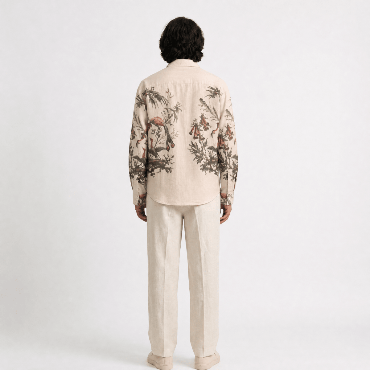 Naymish Giza Cotton Men Shirt — Aviary Bloom Printed — Off White - Naymish Designs
