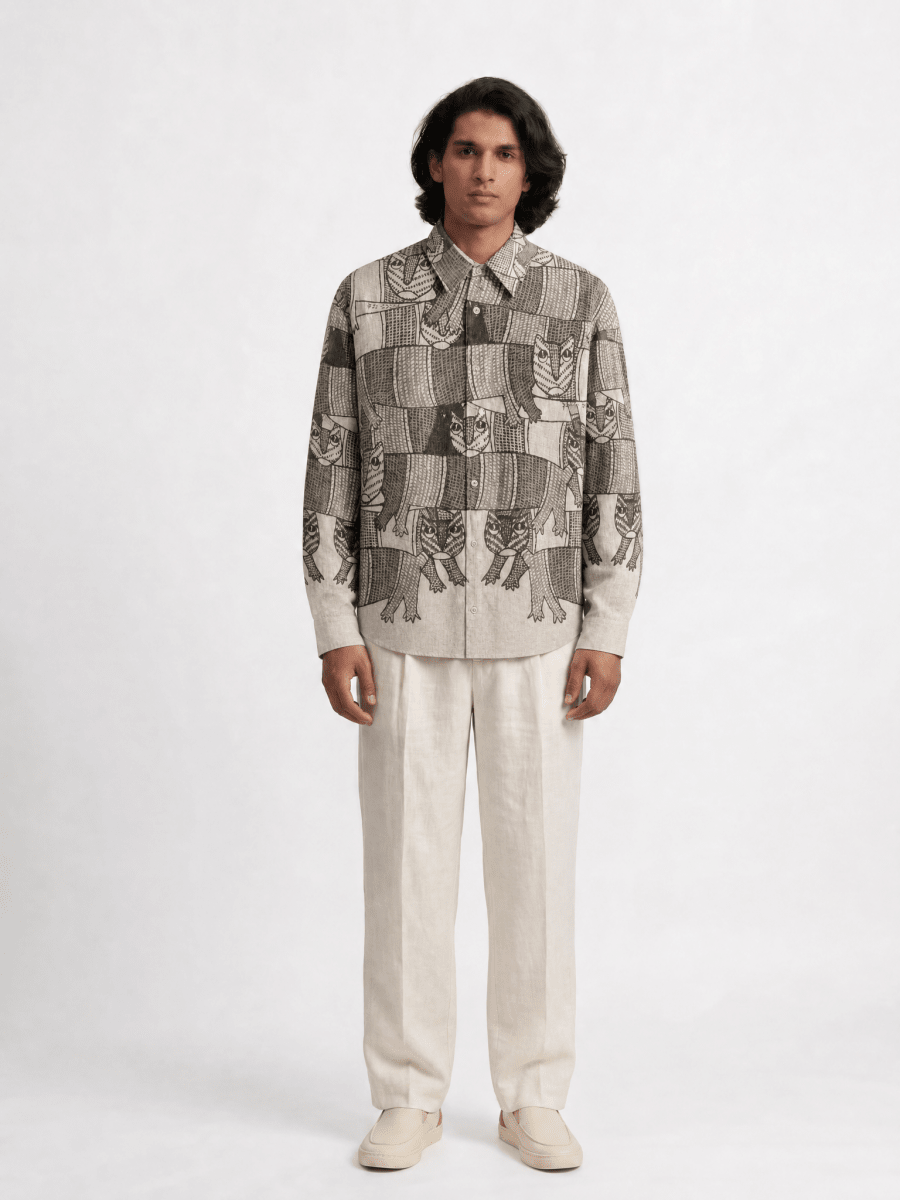 Naymish Giza Cotton Men Shirt — Gond Forest — Red - Naymish Designs