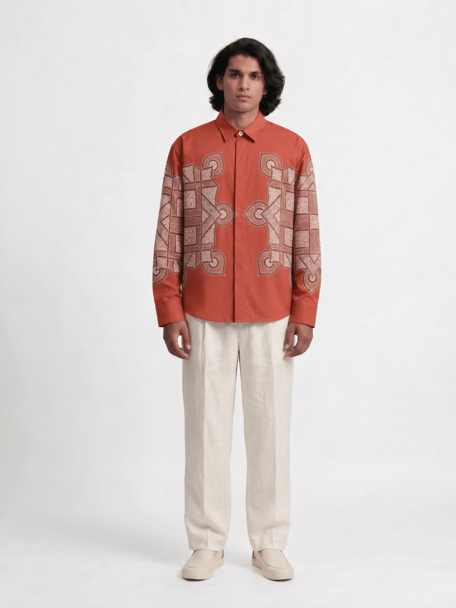 Naymish Giza Cotton Men Shirt — Terra Rangoli — Brown - Naymish Designs
