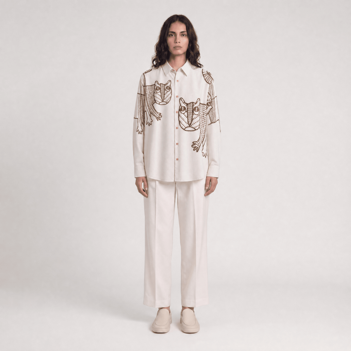 Naymish Giza Cotton Women Shirt — Gond Tiger — Red - Naymish Designs