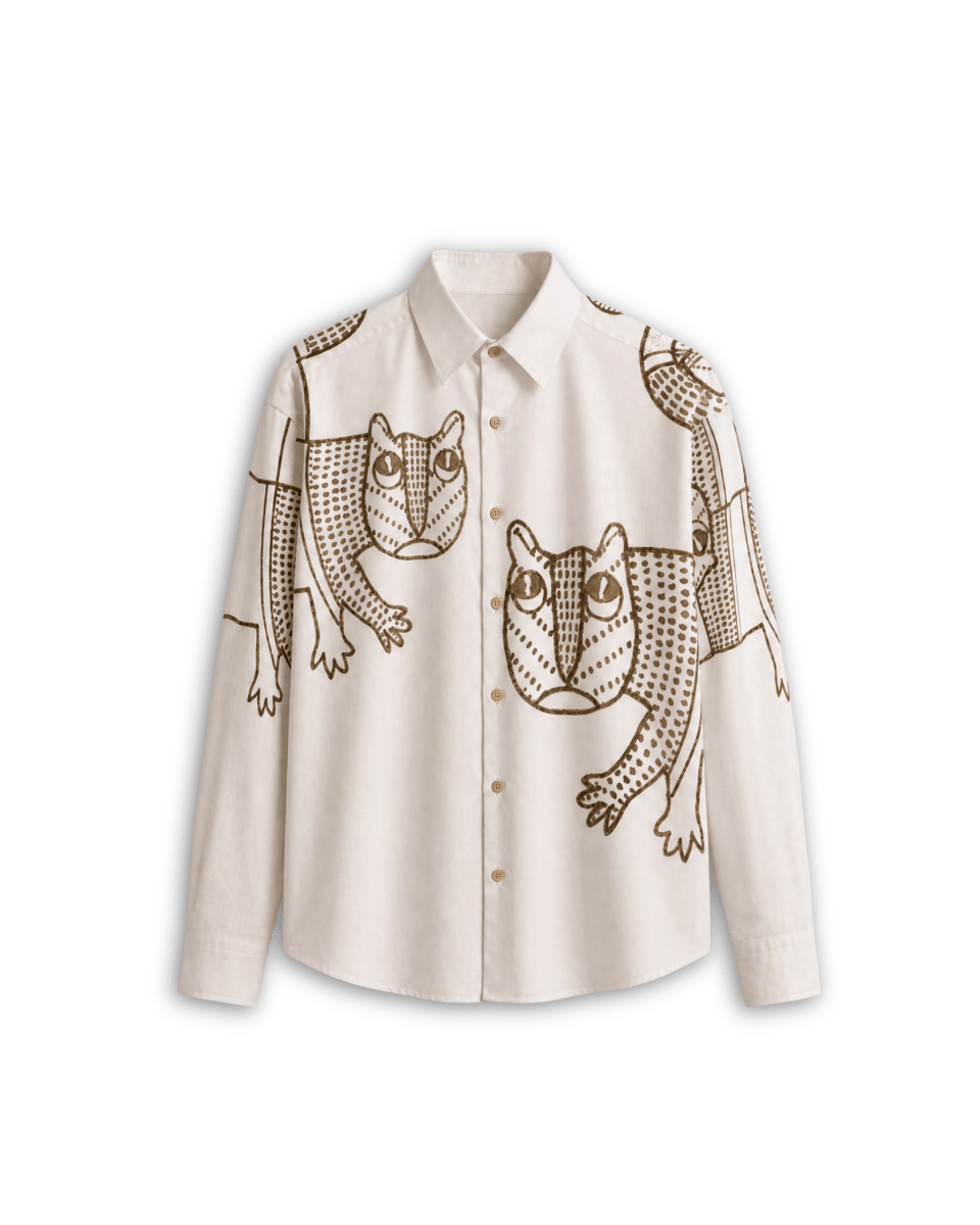 Naymish Giza Cotton Women Shirt — Gond Tiger — Red - Naymish Designs