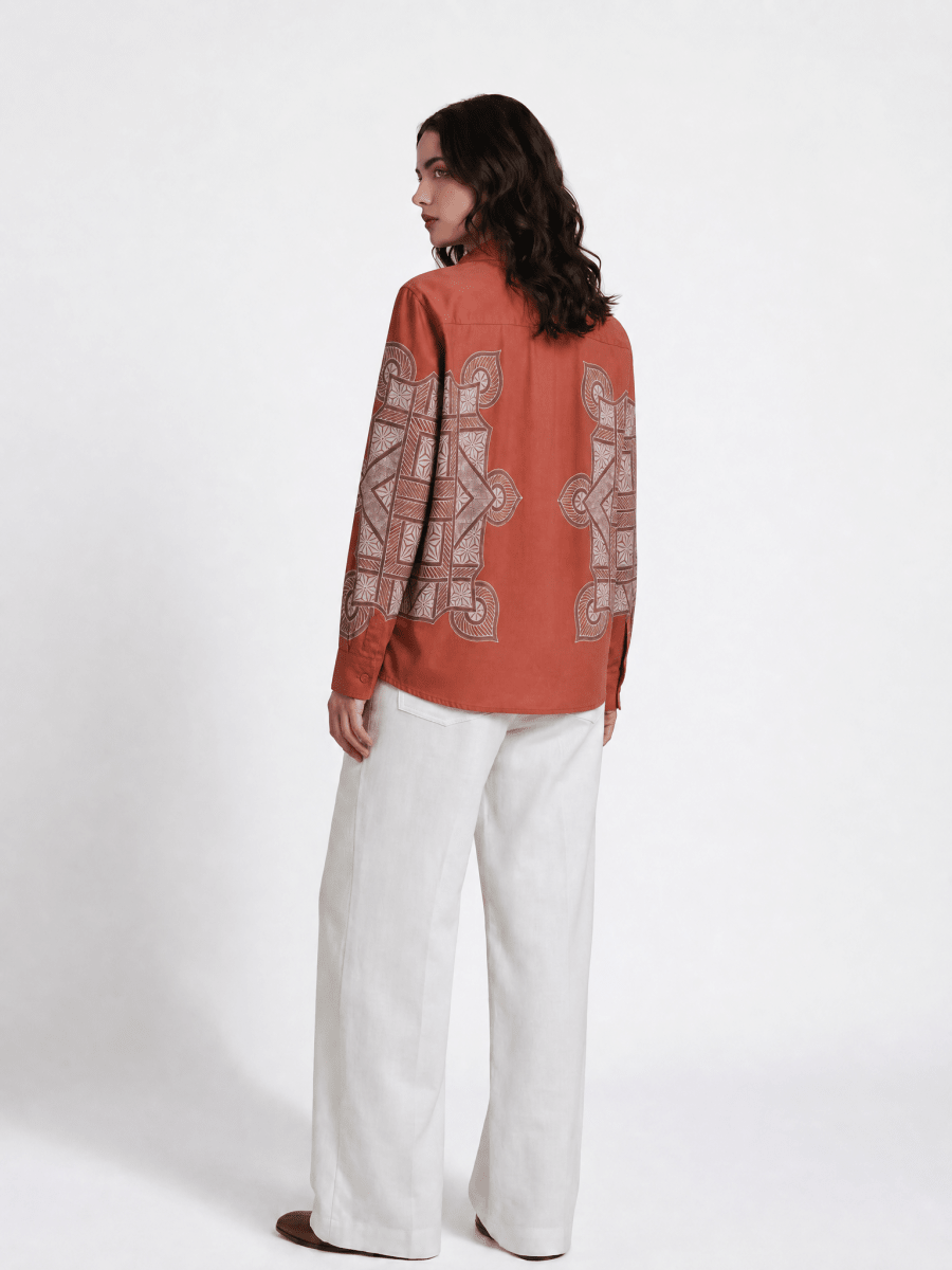 Naymish Giza Cotton Women Shirt — Terra Rangoli — Brown - Naymish Designs