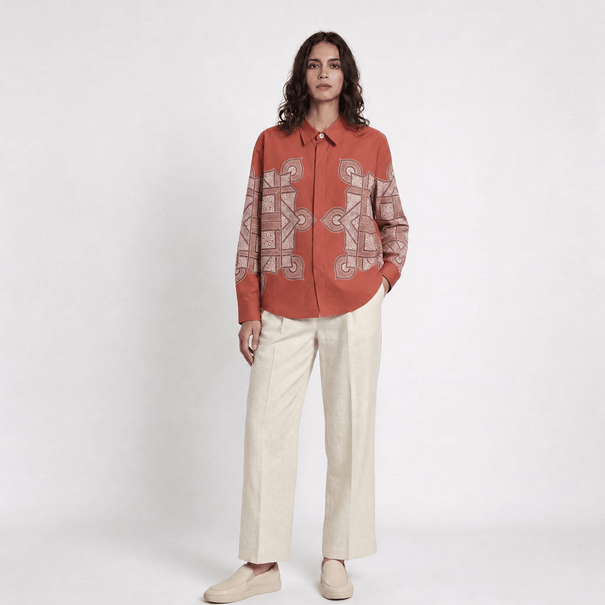 Naymish Giza Cotton Women Shirt — Terra Rangoli — Brown - Naymish Designs