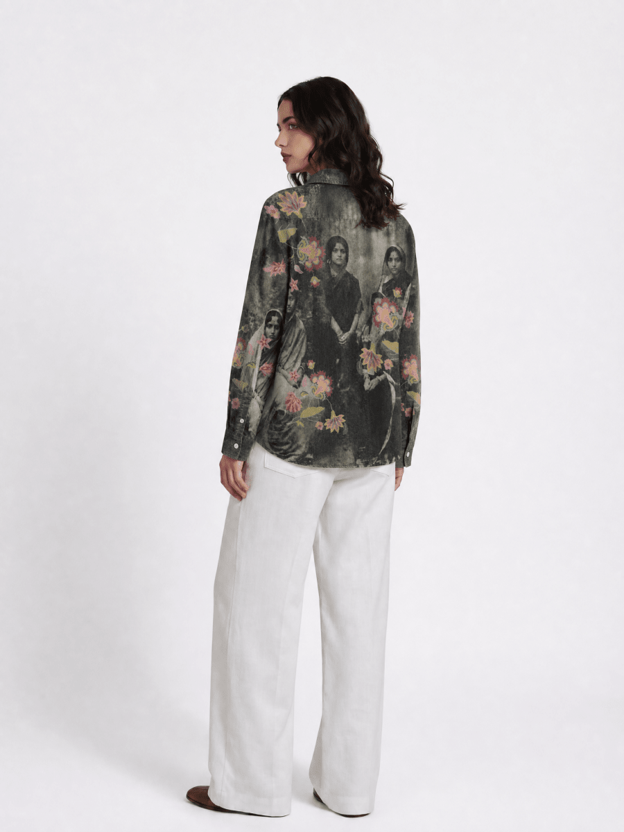 Naymish Giza Cotton Women Shirt — Vintage Family — Red - Naymish Designs