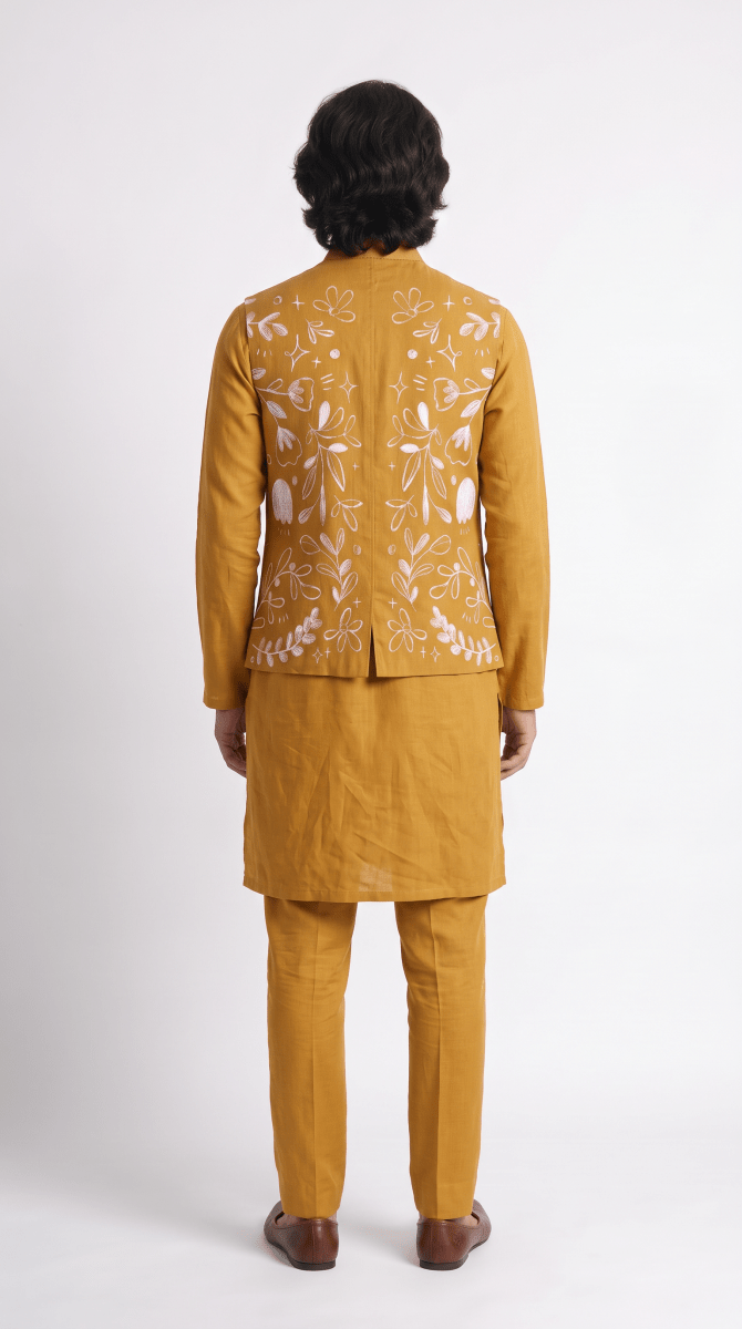 Naymish Men Jackets — Flowerchild Nehru — Yello — Occasion Wear - Naymish Designs