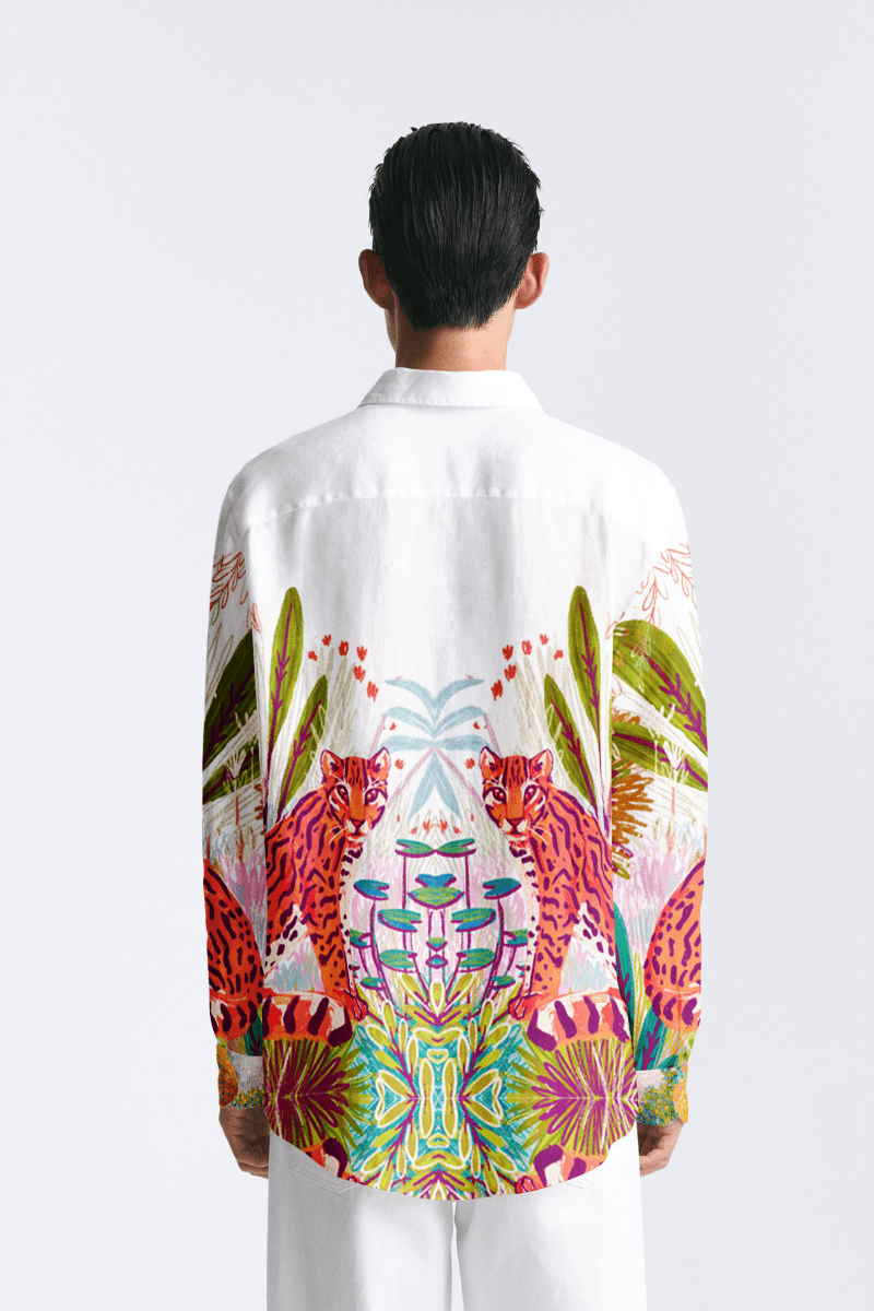 Ocelot white cotton shirt for men - Naymish Designs