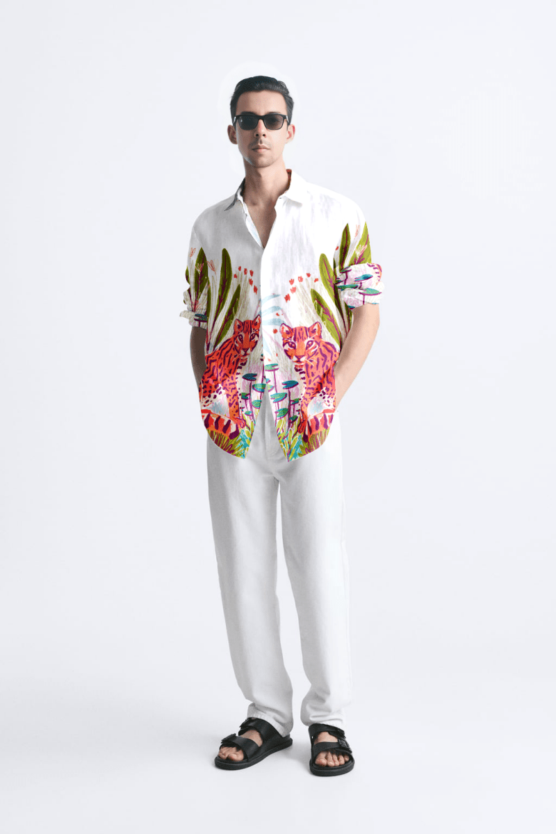 Ocelot white cotton shirt for men - Naymish Designs