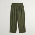 Solid Olive Trousers Women - pleated front view
