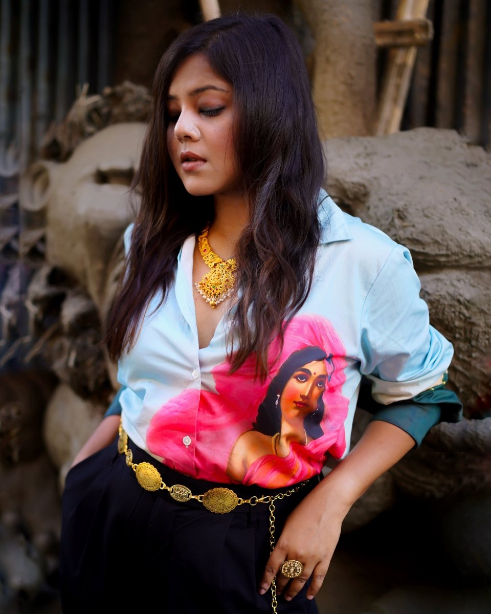Padmini Blue Shirt for Women - Luxury Designer | Soft Cotton or Pure Linen  - Naymish Designs