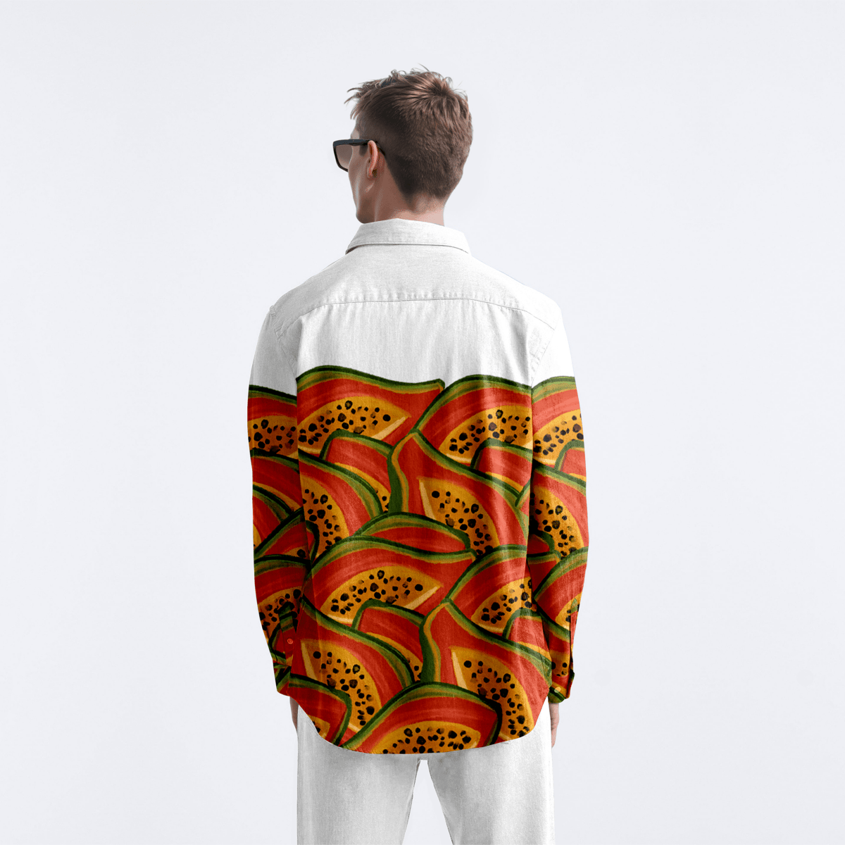 Papaya - Orange Quirky Holiday Shirts for Men Available in Cotton and Linen - Naymish Designs