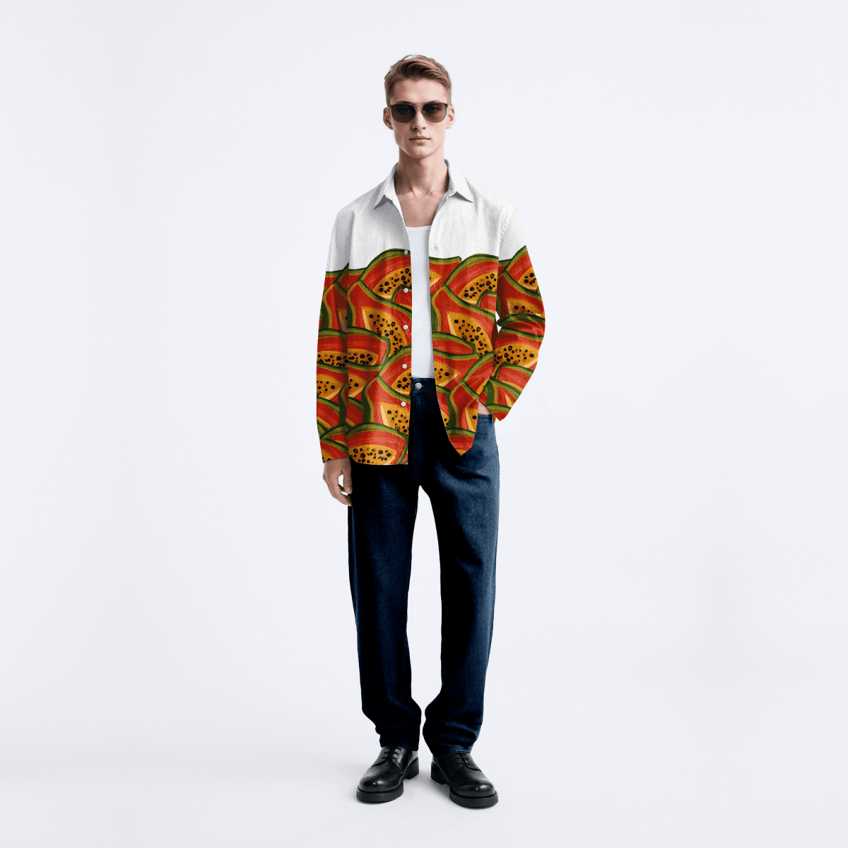 Papaya - Orange Quirky Holiday Shirts for Men Available in Cotton and Linen - Naymish Designs