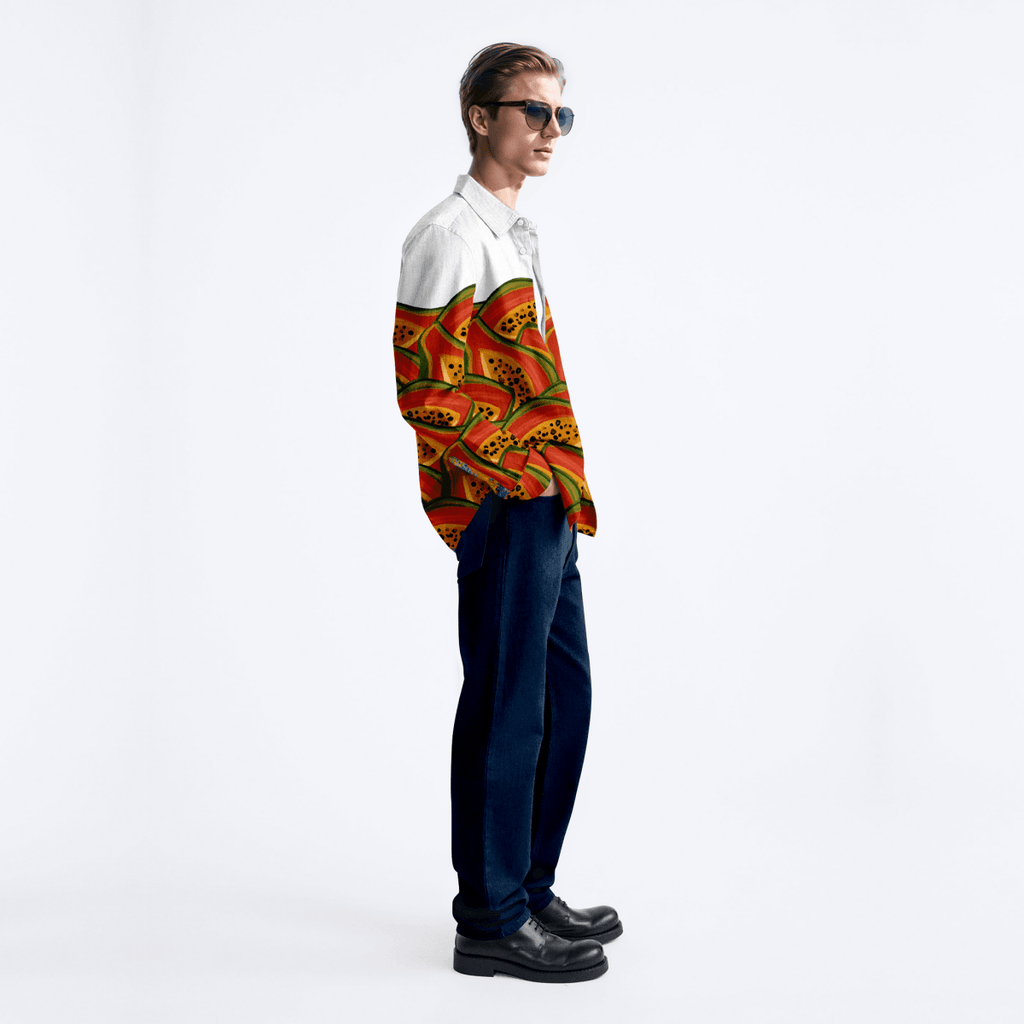 Papaya - Orange Quirky Holiday Shirts for Men Available in Cotton and Linen - Naymish Designs