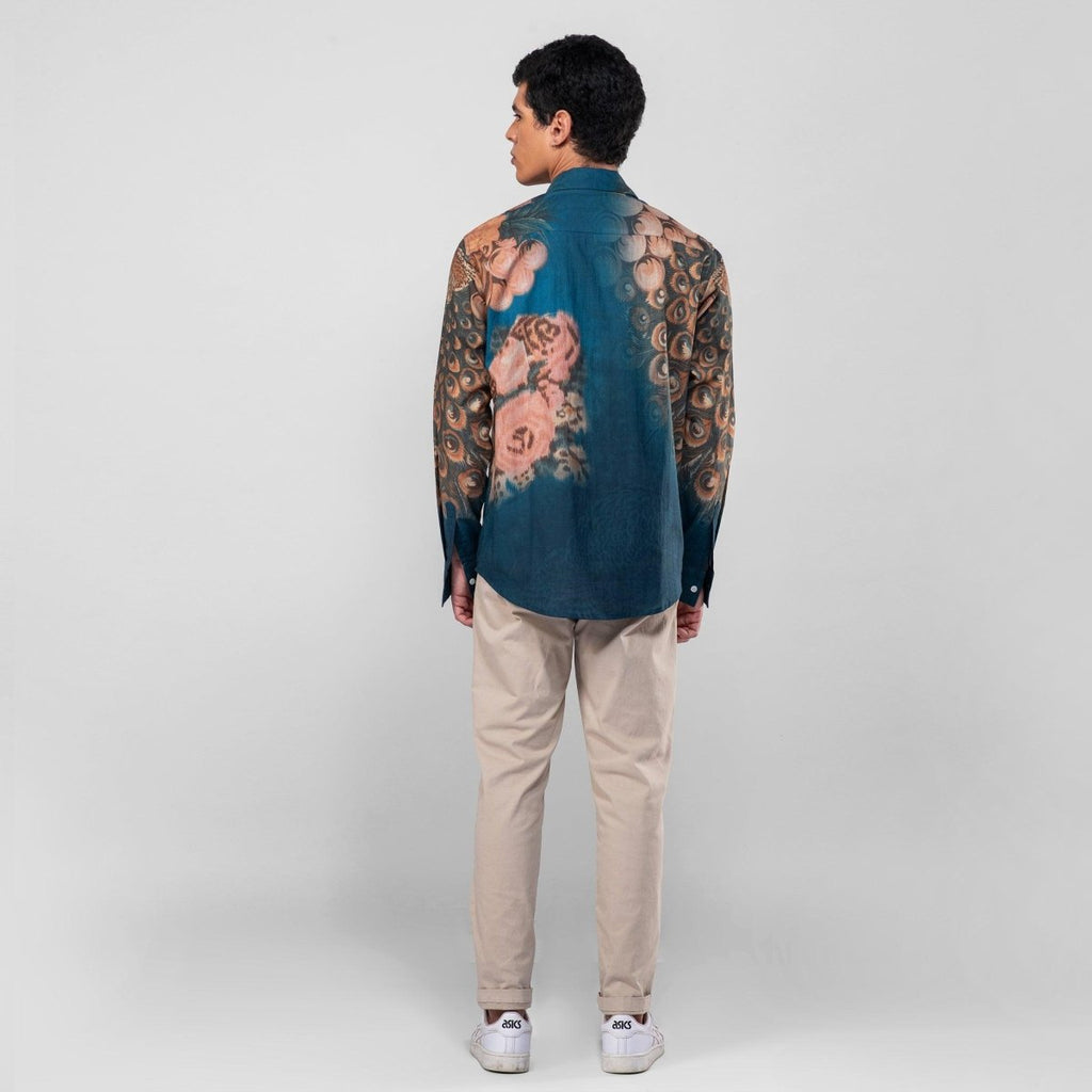 Peacock on the Wall Shirt for Men in Available in Cotton and Linen - Naymish Designs