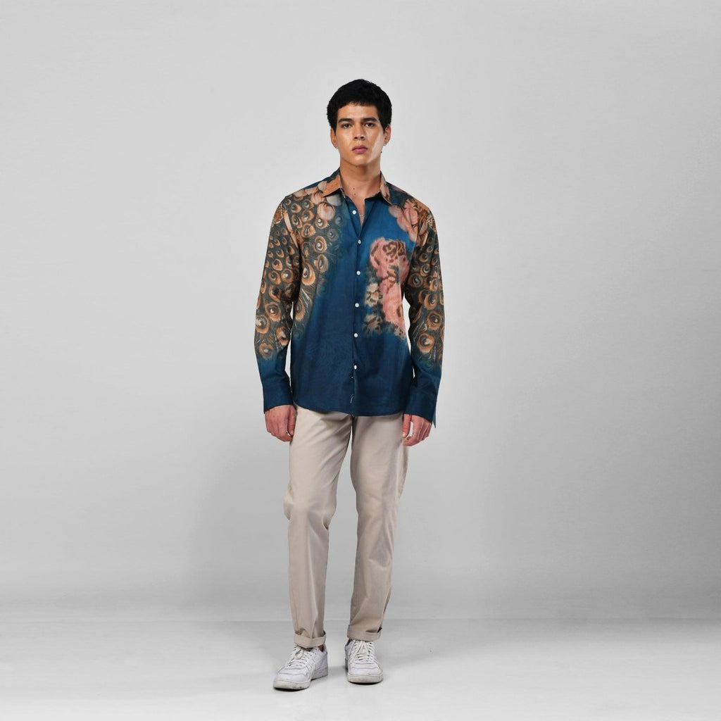 Peacock on the Wall Shirt for Men in Available in Cotton and Linen - Naymish Designs