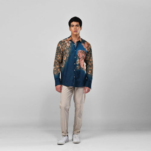 Peacock on the Wall Shirt for Men in Available in Cotton and Linen - Naymish Designs
