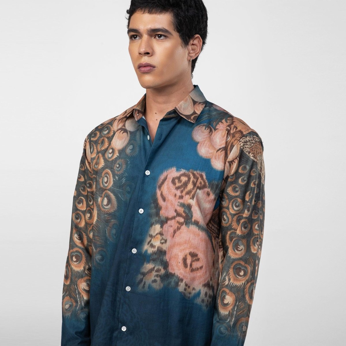 Peacock on the Wall Shirt for Men in Available in Cotton and Linen - Naymish Designs