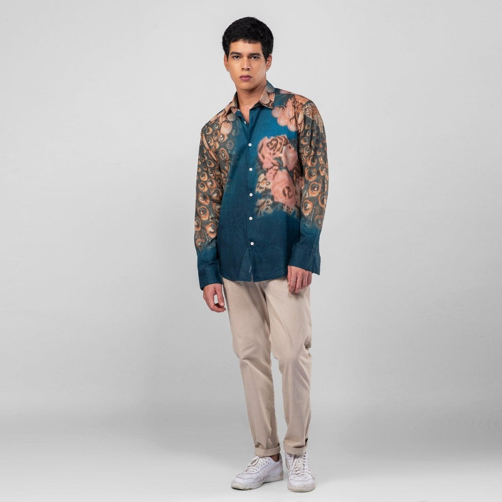 Peacock on the Wall Shirt for Men in Available in Cotton and Linen - Naymish Designs