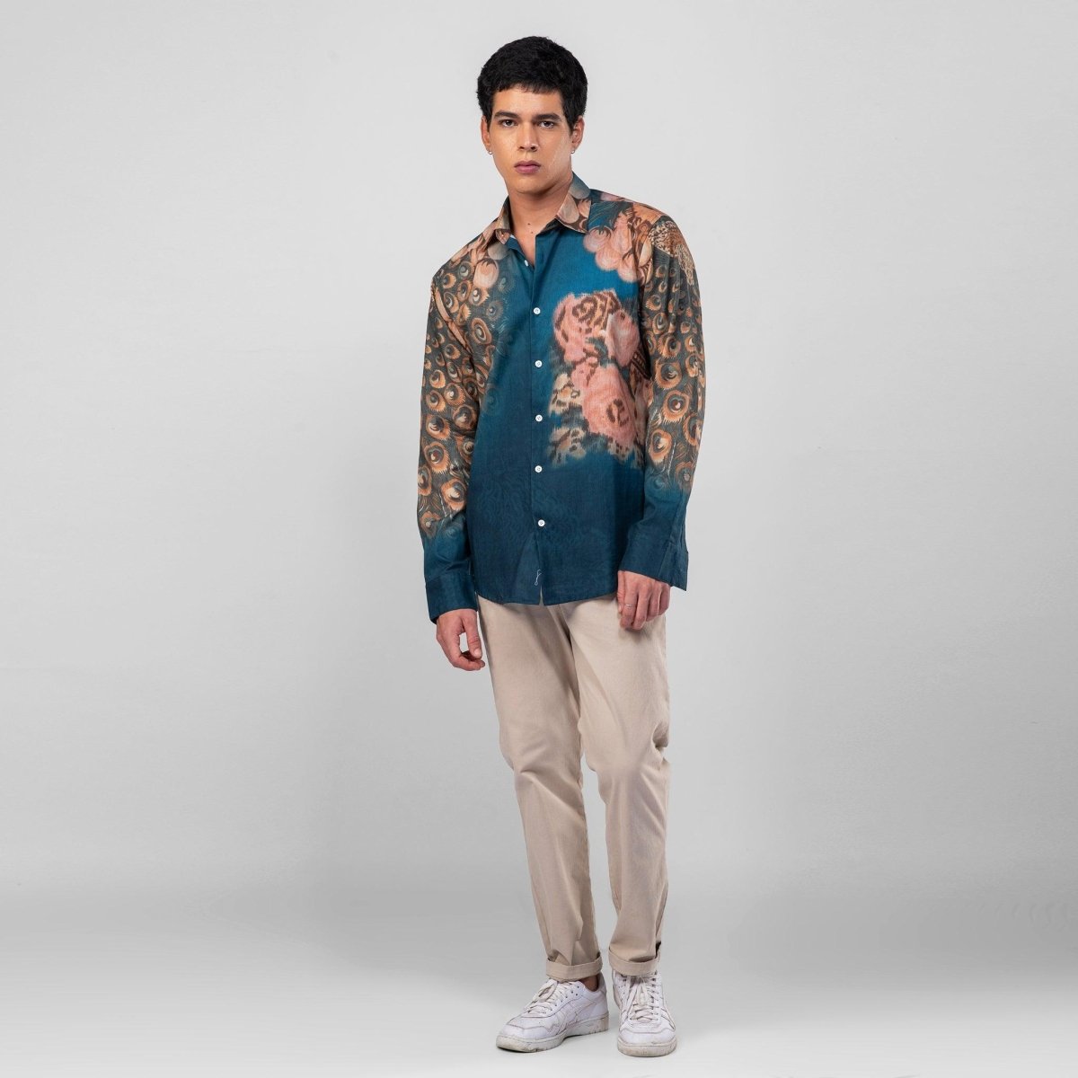 Peacock on the Wall Shirt for Men in Available in Cotton and Linen - Naymish Designs