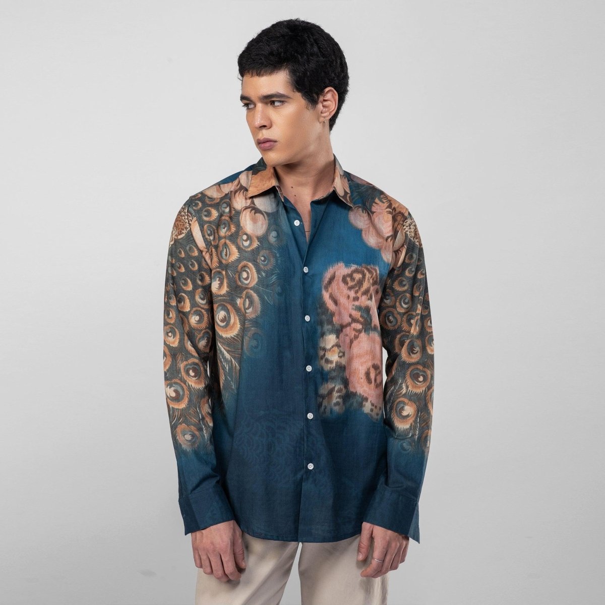 Peacock on the Wall Shirt for Men in Available in Cotton and Linen - Naymish Designs